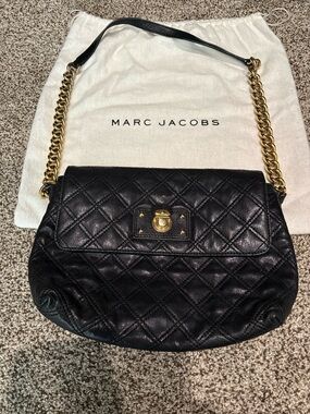 Marc Jacobs Black Quilted Leather Shoulder Bag with Gold-Tone Chain